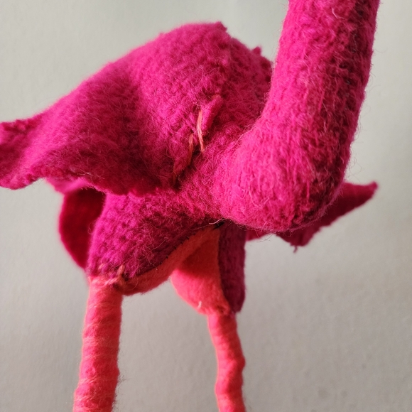 Handmade Stuffed Natural Pink Wool Flamingo - Picture 7 of 8